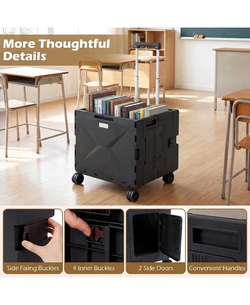 Gouun Foldable Rolling Utility Cart with Cup Holder and 4 Swivel Wheels Bin