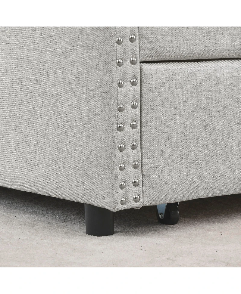 Clihome Queen Daybed with Drawers Upholstered Tufted Sofa Bed,with Button on Back and Copper Nail Waved Shape