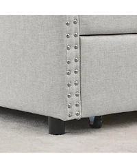 Clihome Queen Daybed with Drawers Upholstered Tufted Sofa Bed,with Button on Back and Copper Nail Waved Shape