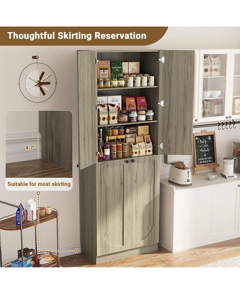 Aheaplus Tall Arch Pantry Cabinet with Doors and Shelves, Wooden Kitchen