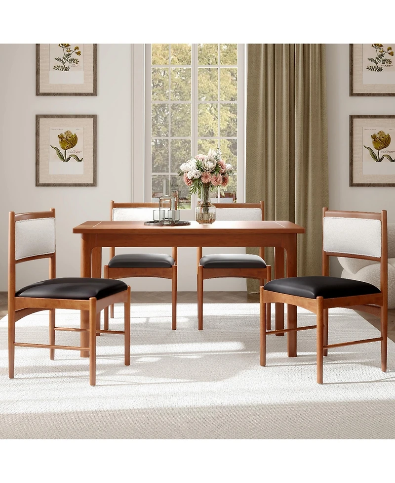 Gymax Wooden Dining Chair Set of 4 w/ Rubber Wood Frame Faux Leather Padded Seat