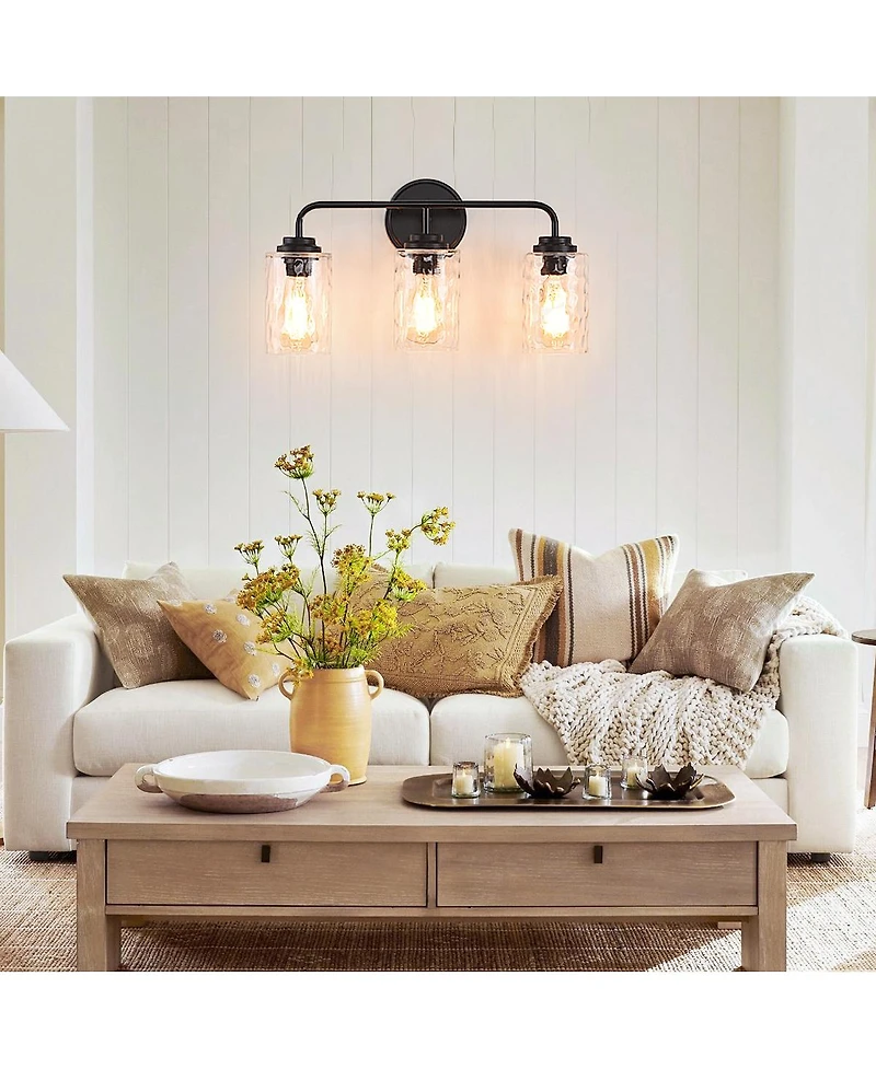 Midola 3-Light with Clear Glass Glacier Shade, Unique Hand-make Lampshade, Industrial Indoor Light Fixture for Living Room Bedroom Over Kitchen Sink