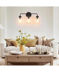Midola 3-Light with Clear Glass Glacier Shade, Unique Hand-make Lampshade, Industrial Indoor Light Fixture for Living Room Bedroom Over Kitchen Sink