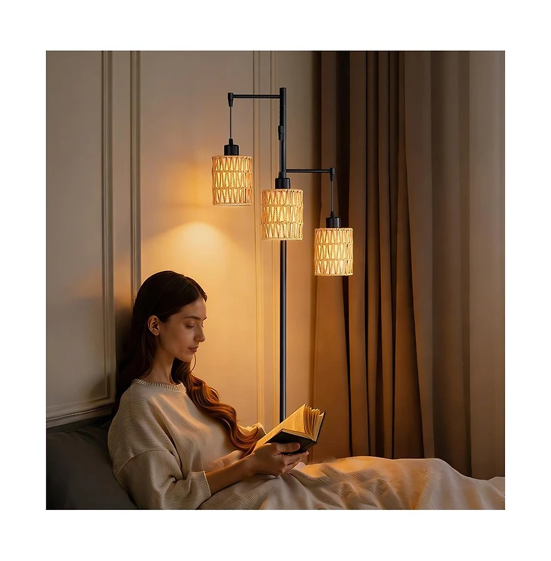 Sofucor 66-inch Modern Floor Lamps With Rattan Shade and Foot Switch