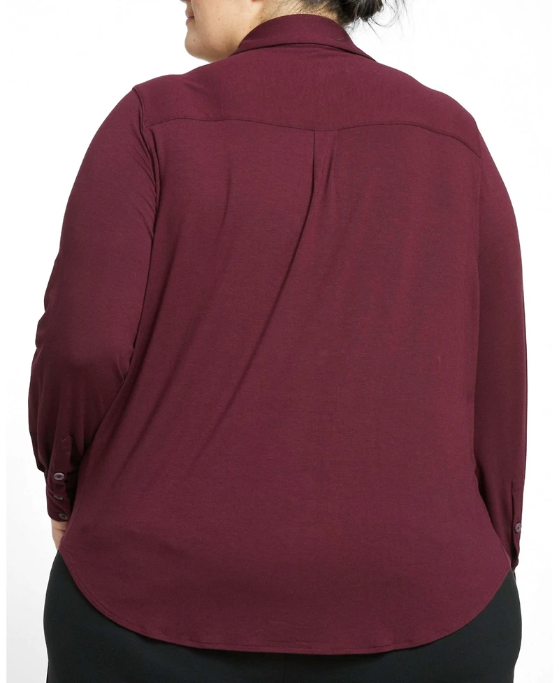 Universal Standard Womens Plus Elbe Popover Liquid Jersey Shirt Classic Fit