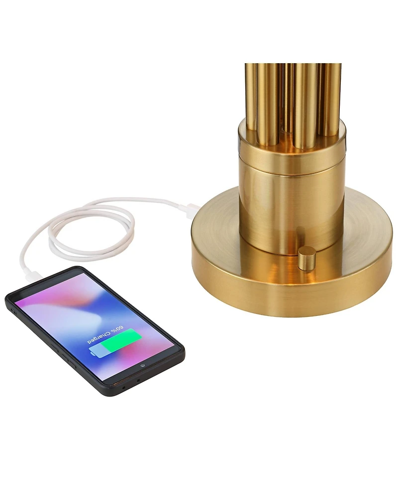 Possini Euro Design Granview 23" High Mid Century Modern Accent Table Lamp Dual Usb Ports Brass Metal Glass Dome Shade Charging