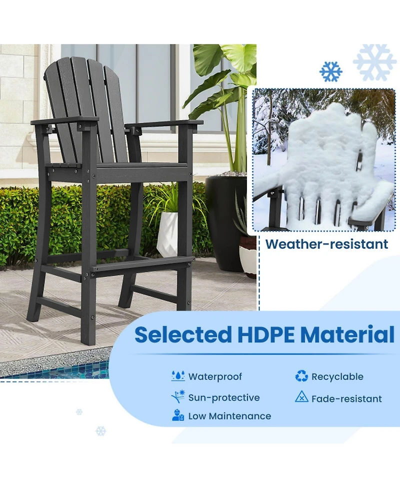 Gouun Set of 2 Counter Height Outdoor Hdpe Bar Stools with Armrests and Footrest 30 in Seat