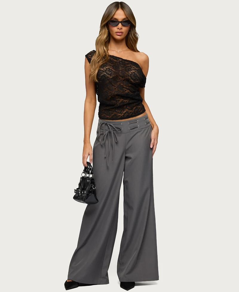 Edikted Women's Kessa Sheer Lace Off Shoulder Top