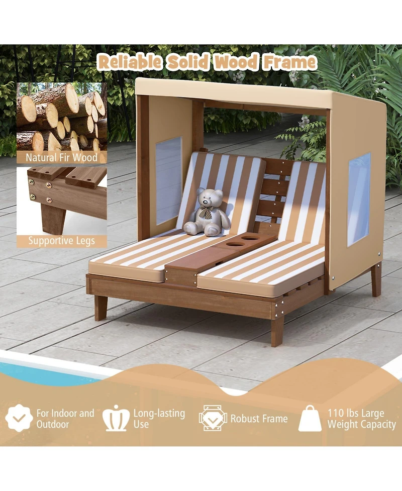 Sugift Kids Double Patio Lounge Chair with Detachable Canopy and Cup Holders, 37 x 33.5 in