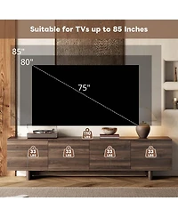 Rainsken 70 inch Modern Tv Stand, for TVs up to 85 inch, Push Open Doors Soft Close Hinges Cable Management 4 Doors Storage, for Living Room