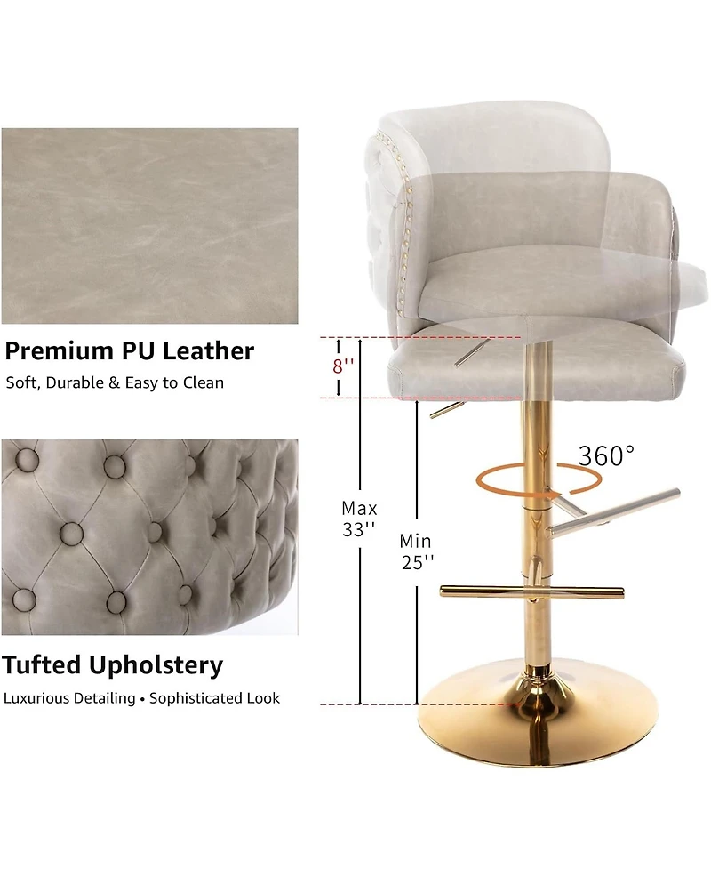 Rainsken Barstools Set of 2 - Modern Pu Leather Bar Stools