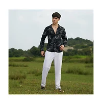 Campus Sutra Men's Midnight Bloom-Imprint Shirt