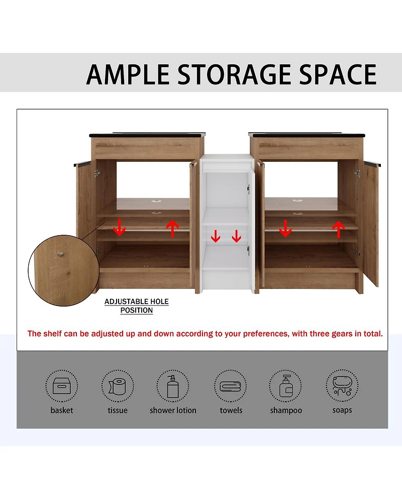 Sillysis Freestanding Double Bathroom Vanity Set with Ceramic Sinks, Plywood Cabinets, Center Storage for Modern Bathrooms