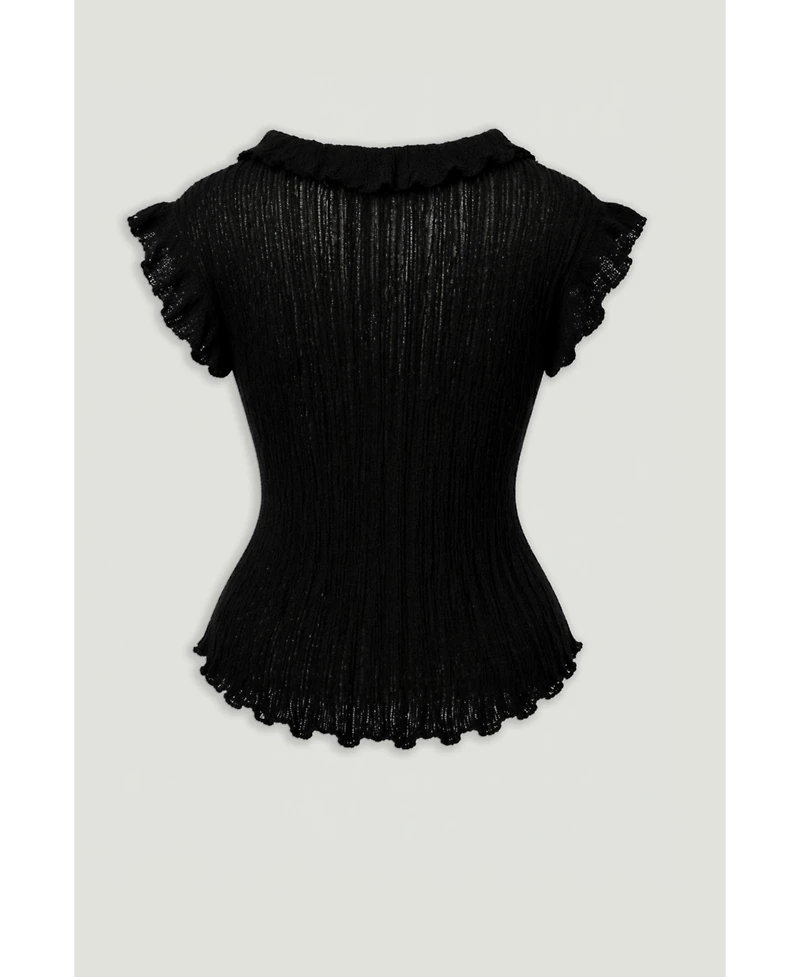 Nocturne Women's Ruffled V-Neck Sheer Blouse