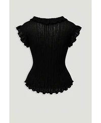 Nocturne Women's Ruffled V-Neck Sheer Blouse