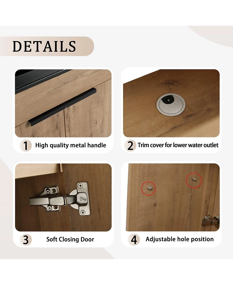 Sillysis Freestanding Bathroom Vanity with Ceramic Sink, Plywood Cabinet and Adjustable Shelf for Modern Bathrooms