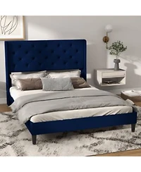Homfan Bed Frame With Headboard Upholstered Bed Frame With Silent Cotton Foot Plugs Strong Wooden Slats No Box Spring Needed Noise Free