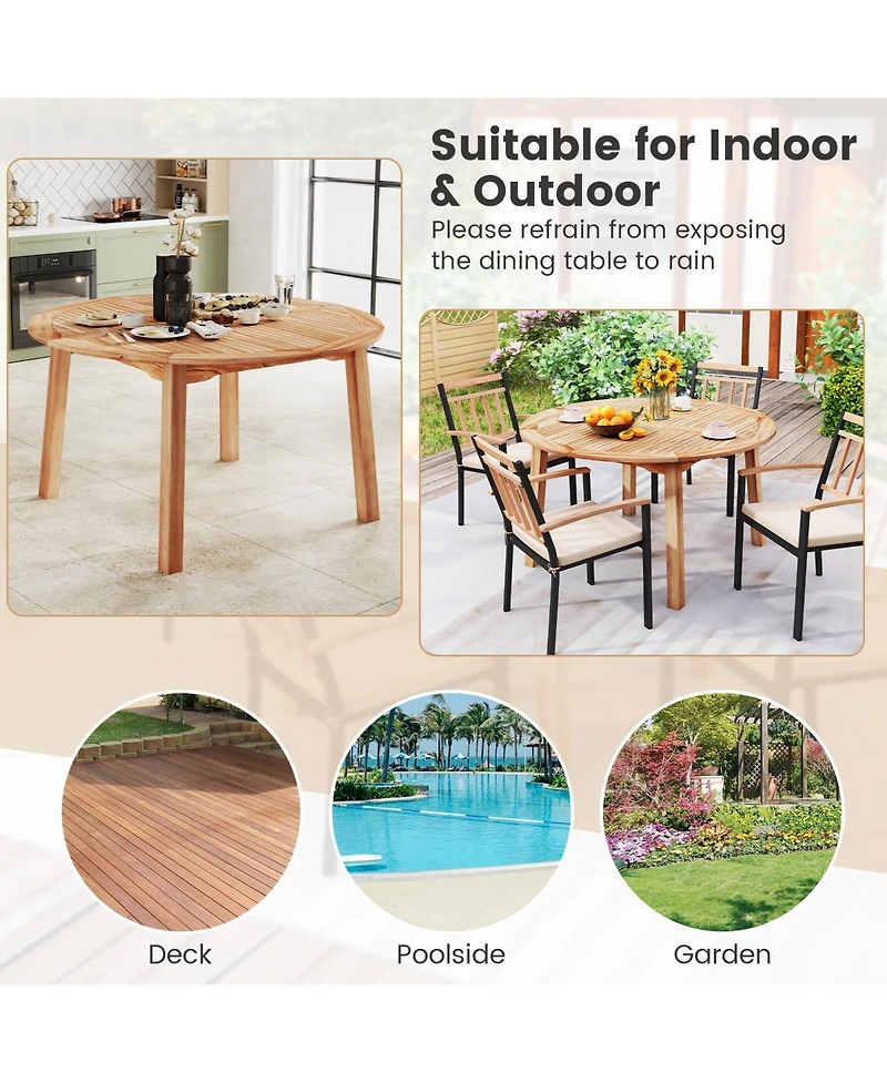 Sugift 5-Piece Acacia Wood 53 in Round Dining Set with Umbrella Hole
