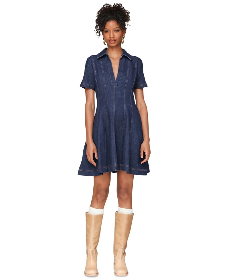 Avec Les Filles Women's Red Fit-and-Flare Collared Mini Dress