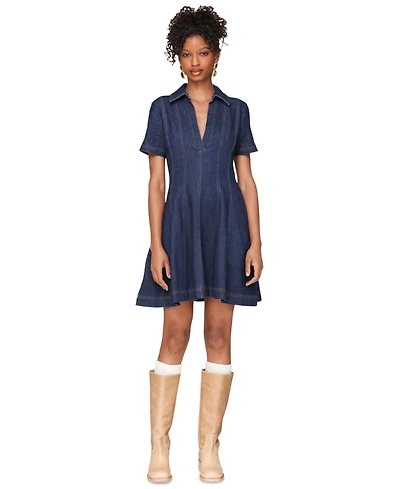 Avec Les Filles Women's Red Fit-and-Flare Collared Mini Dress