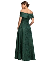 Xscape Petite Off-The-Shoulder Brocade Print Ball Gown
