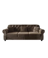 Streamdale Furniture 82.6'' Velvet Chesterfield Sofa with Nailhead Trim and 3 Pillows Brown