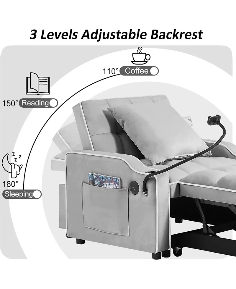 Streamdale Furniture 3-in-1 Convertible Sofa Bed Chair Adjustable Recliner for Small Spaces