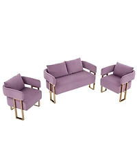 Streamdale Furniture Ts Modern Velvet Side Chair with Gold Metal Legs Lilac (Combo Set)
