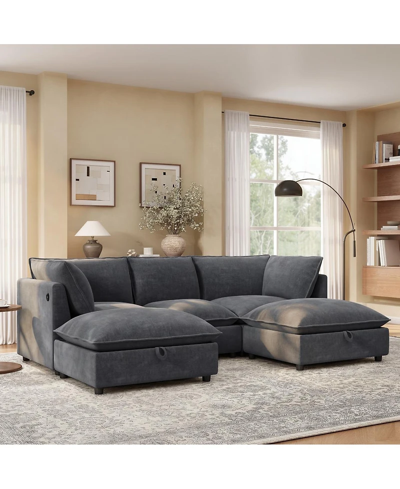 Streamdale Furniture 98'' Modular U-Shaped Sectional Sofa with Storage Ottoman and Charging Ports
