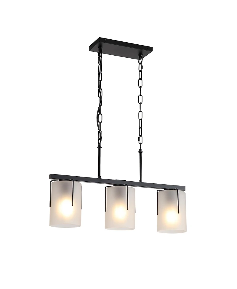 Midola Minimalist 3-Light Linear Chandelier, Pendant Lighting with Frosted Glass Shades, E26 Base Adjustable Ceiling Fixture for Dining Room