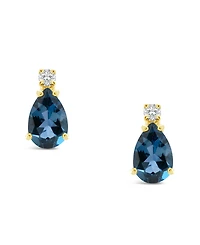 London Blue Topaz (1 ct. t.w.) and Diamond Accent Stud Earrings 14K Yellow Gold or White