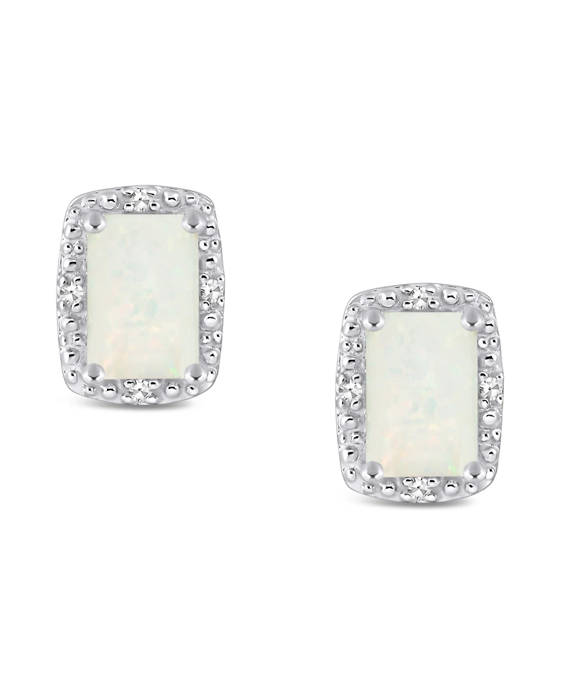 Diamond Accent & Opal (3/4 ct. t.w.) Stud Earrings in Sterling Silver (Also Available in Aquamarine)