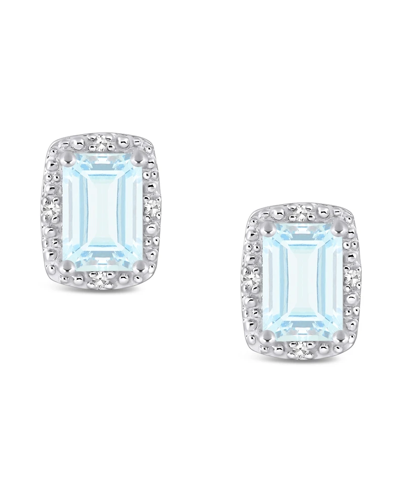 Diamond Accent & Opal (3/4 ct. t.w.) Stud Earrings Sterling Silver (Also Available Aquamarine)