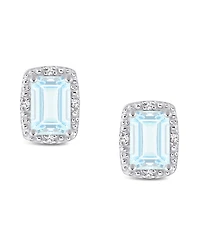 Diamond Accent & Opal (3/4 ct. t.w.) Stud Earrings Sterling Silver (Also Available Aquamarine)