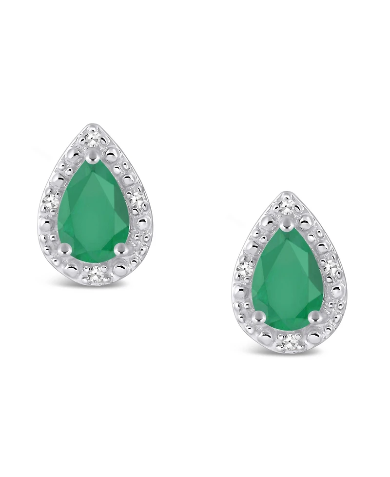 Emerald (3/4 ct. t.w.) and Diamond Accent Stud Earrings in Sterling Silver