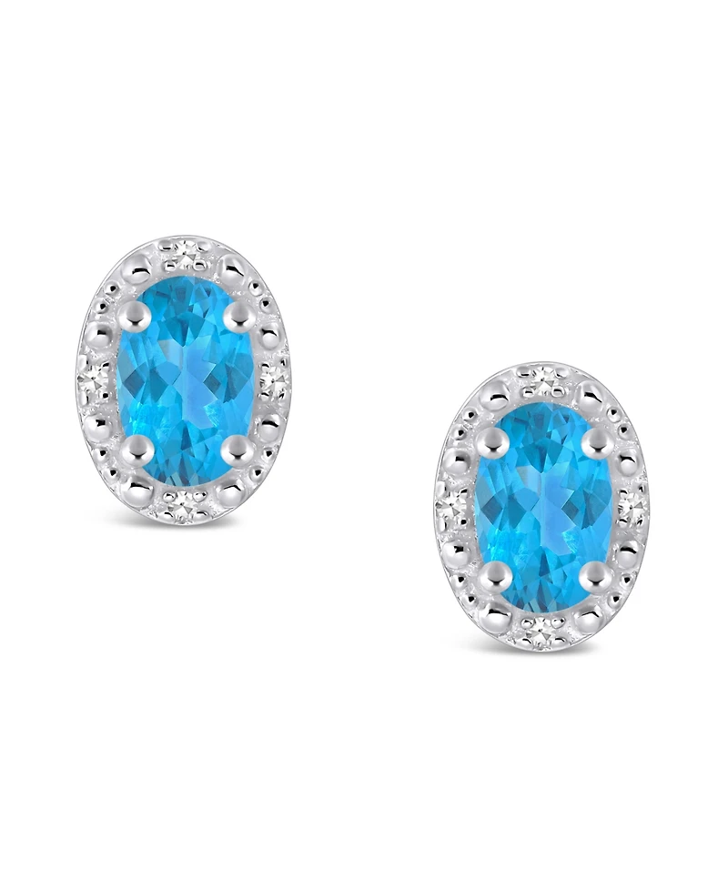 Swiss Blue Topaz (1-1/8 ct. t.w.) and Diamond Accent Stud Earrings in Sterling Silver