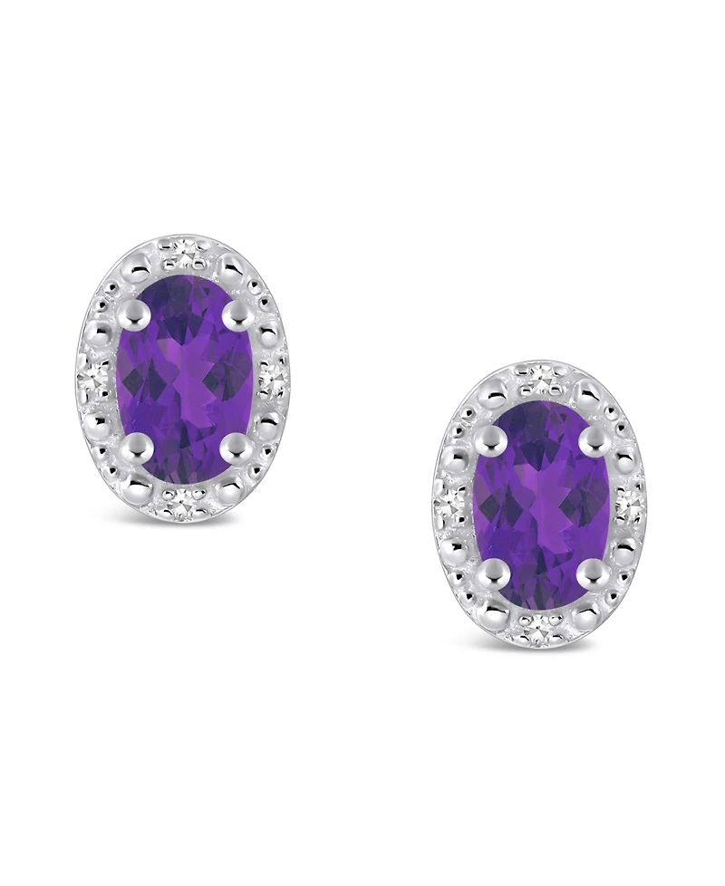 Gemstone and Diamond Accent Stud Earrings Sterling Silver