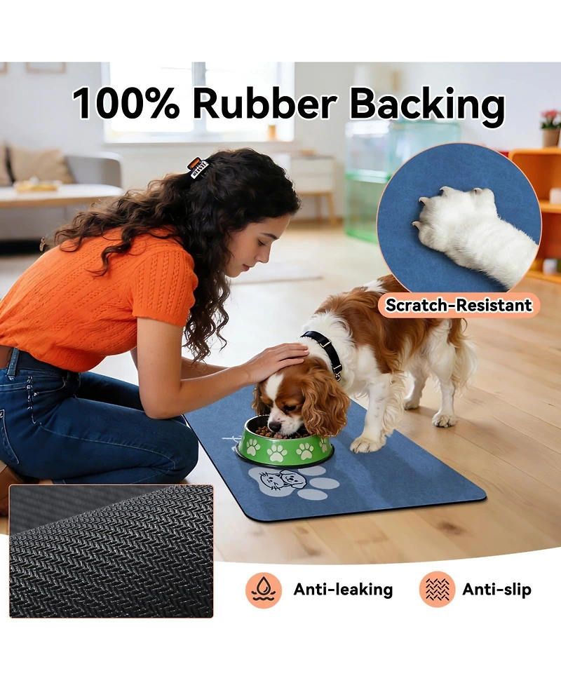 Aronkl Quick Dry Super Absorbent Pet Feeding Mat Non-Slip Waterproof Floor Protector for Dogs Cats