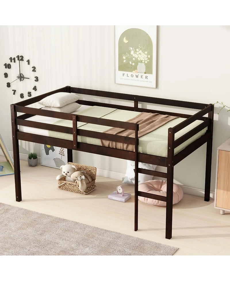 Sailvan Solid Wooden, Rubber Wooden Twin Loft Bed with Ladder, Platform of Strengthened Slats