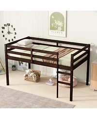 Sailvan Solid Wooden, Rubber Wooden Twin Loft Bed with Ladder, Platform of Strengthened Slats
