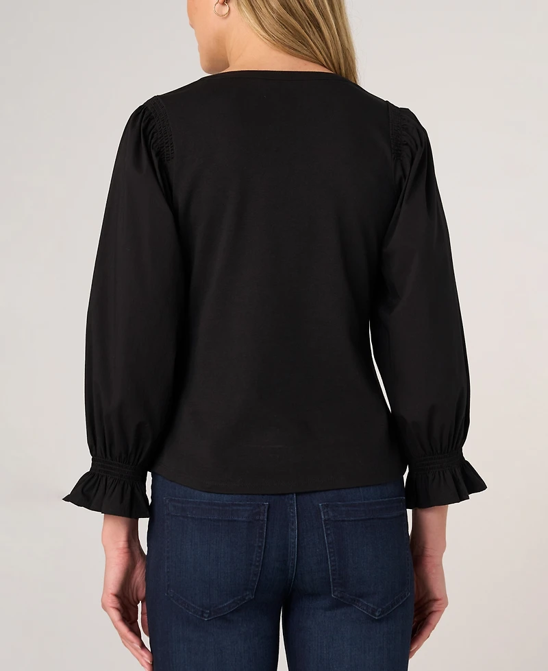 Liverpool Los Angeles Women's Puff-Sleeve Knit-To-Woven Top