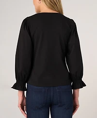 Liverpool Los Angeles Women's Puff-Sleeve Knit-To-Woven Top