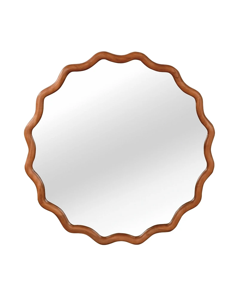 Midola 30-inch Wavy Round Solid Wood Frame Decorative Mirror, For Bedroom, Bathroom, Living Room, Entryway