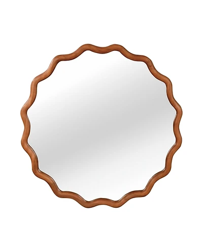 Midola 30-inch Wavy Round Solid Wood Frame Decorative Mirror, For Bedroom, Bathroom, Living Room, Entryway