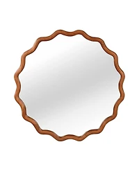 Midola 30-inch Wavy Round Solid Wood Frame Decorative Mirror, For Bedroom, Bathroom, Living Room, Entryway