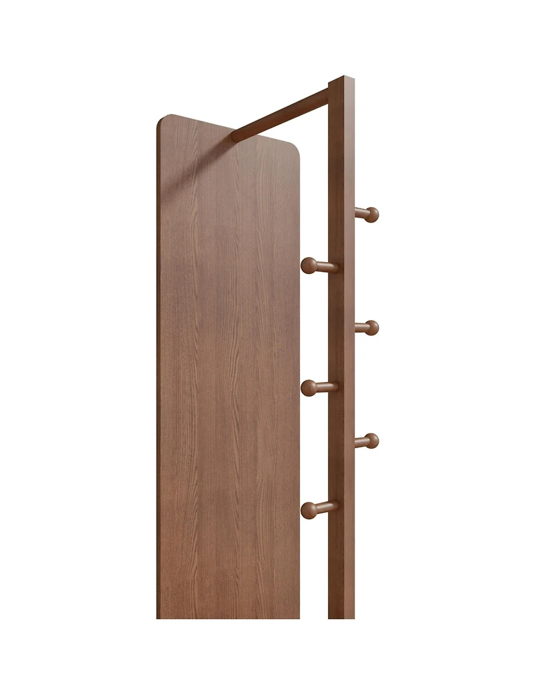 Midola 360 Degree Rotating Multifunctional Full-Length Floor Mirror with Coat Rack and Hook Storage, Solid Wood Frame for Bedroom and Living Room
