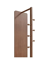 Midola 360 Degree Rotating Multifunctional Full-Length Floor Mirror with Coat Rack and Hook Storage, Solid Wood Frame for Bedroom and Living Room
