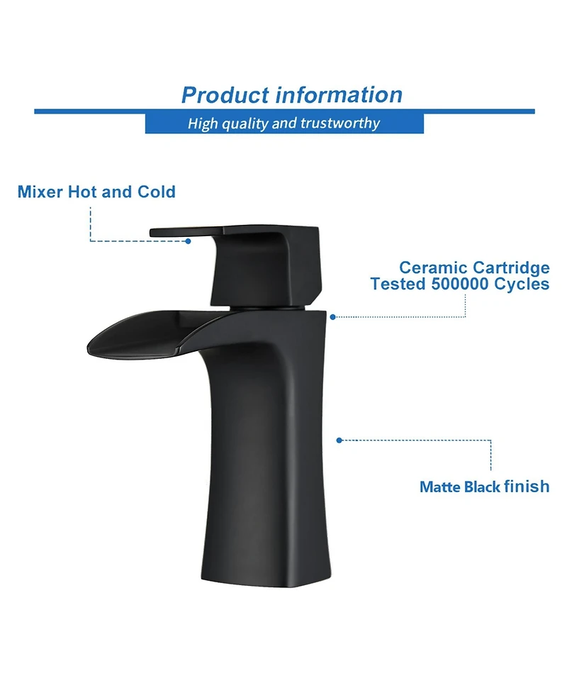 Midola Ada Waterfall Bathroom Faucet - Single Handle Brass Faucet with Drain, 1-Hole