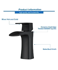 Midola Ada Waterfall Bathroom Faucet - Single Handle Brass Faucet with Drain, 1-Hole