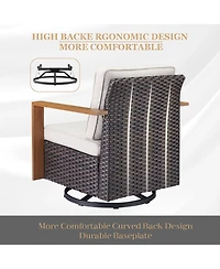 Pocassy Patio Furniture Set with Fire Pit Table, 5 Piece Outdoor Swivel Rocker Chairs, Wicker Rattan Thickened Cushion